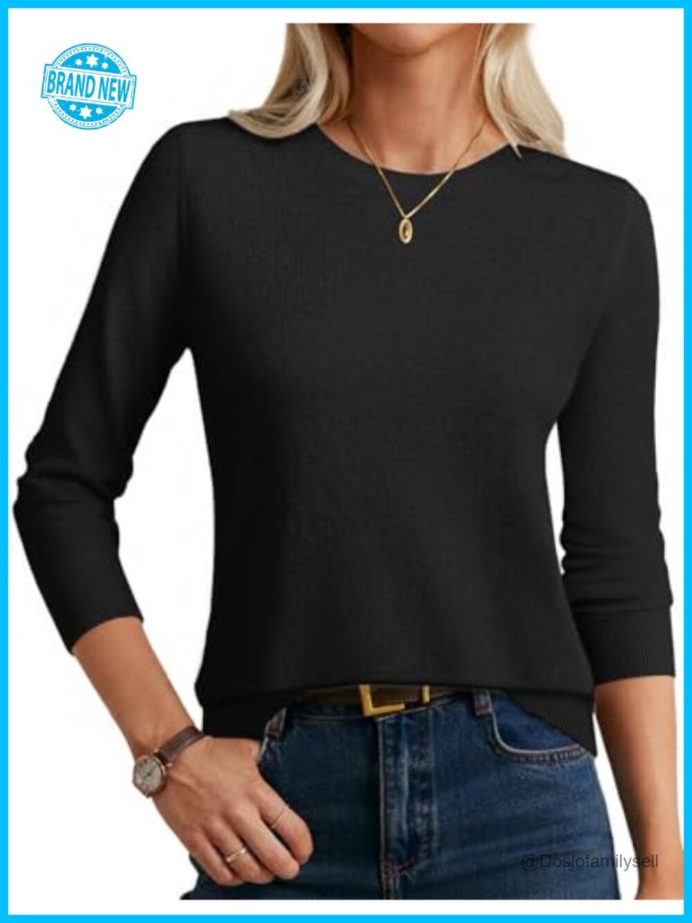 Merino Wool Cashmere Crew Neck Pullover Sweater Lightweight Fitted